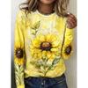 Women's Casual Long-sleeved T-shirt with Sunflower and Bee Print, Soft, Breathable, Machine Washable, Versatile and Easy To Wear
