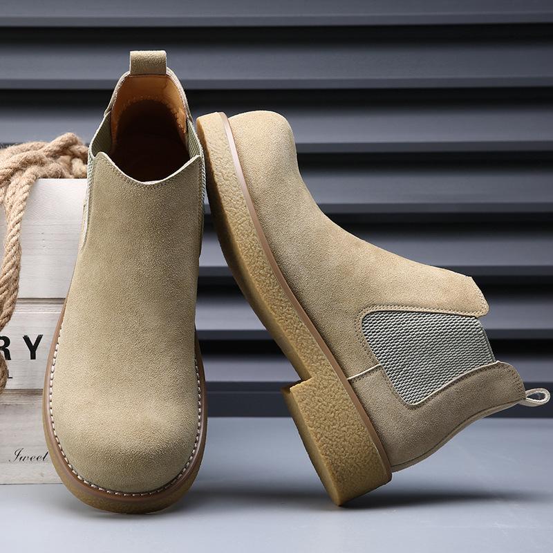 Minimalist Chelsea Boots Men's Leather Big Head Martin Boots Men's Trendy Short Boots Thick Sole Heightening British Style Casual Men's Boots