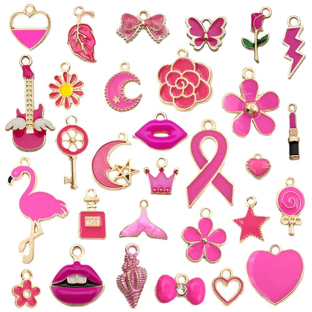 30 Cartoon Alloy Jewelry Pendants: Rose Red Drip Oil for DIY Bracelet and Handbag Accessories