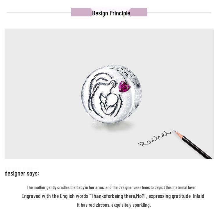 Sterling Silver S925 Heart-Shaped Red Zircon Mother's Love Bracelet BSC493