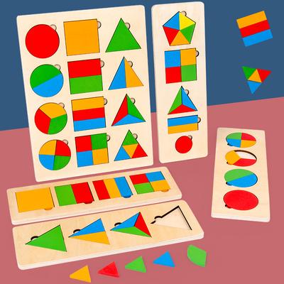 Montessori Teaching Aids Geometric Panel Equal Board Kindergarten Mathematics Enlightenment Triangle Round Equal Puzzle