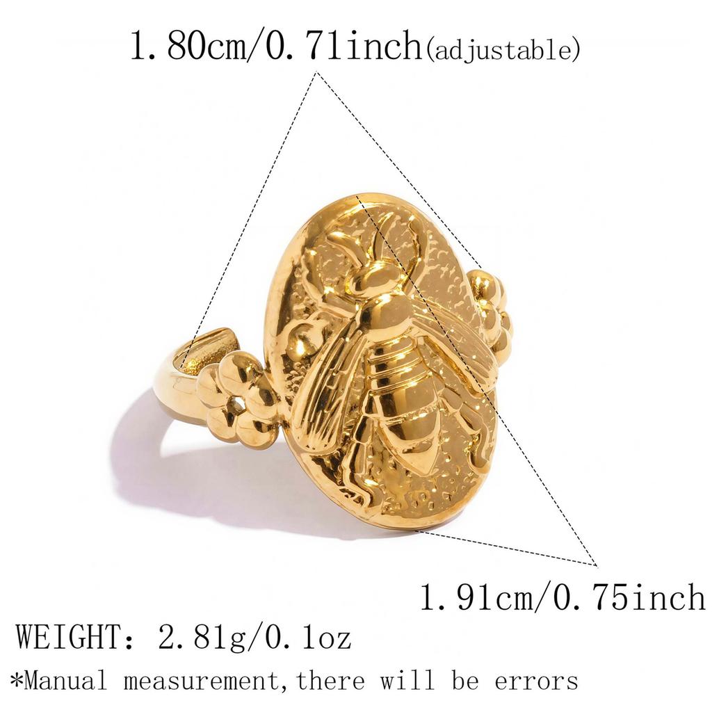 Stainless Steel Animal Ring for Neutral Oval Bee Open Ring Elegant Luxurious Waterproof Aesthetic Hand Jewelry Party Accessories