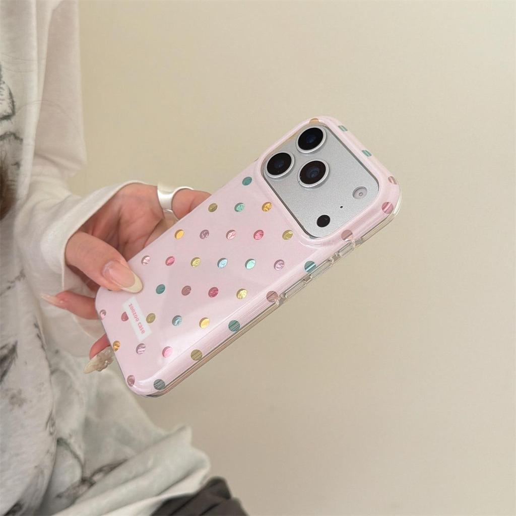 Colorful Polka Dot Round-Edge Phone Case for iPhone 14/13/Apple 17/16/15 Pro Max with Drop Protection