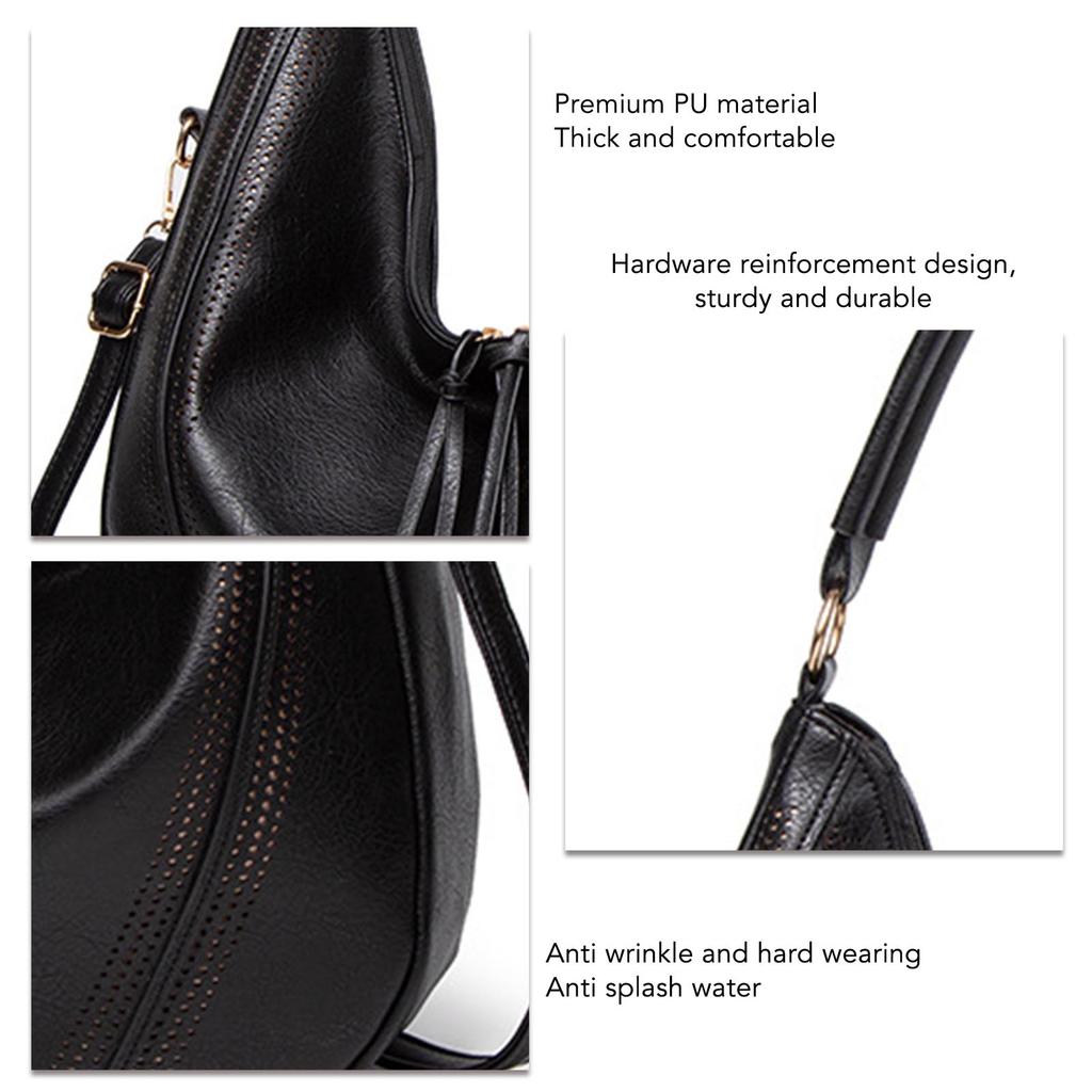 Women Handbag Spacious Interior Fashionable Casual PU Shoulder Bag for Commute Shopping Black Free Size