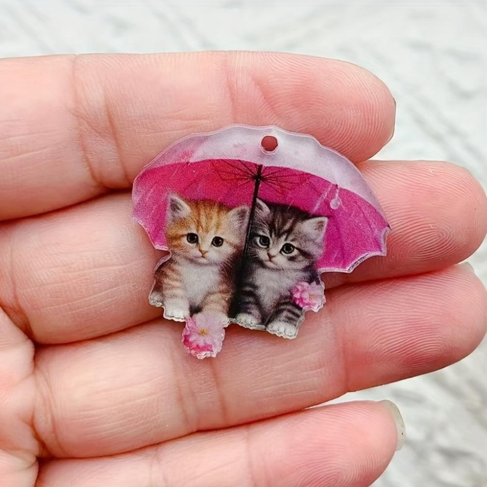 10 Glamorous Umbrella Cat Acrylic Charms for DIY Earrings and Keychains - Ideal Handmade Material for Party Jewelry