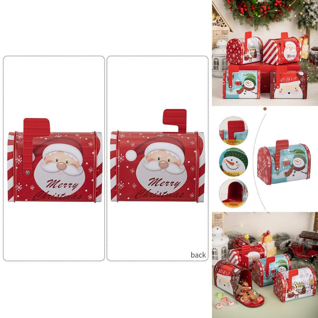 Charming Red Christmas Mailbox Decorative Metal Gift Box For Festive Candy Storage