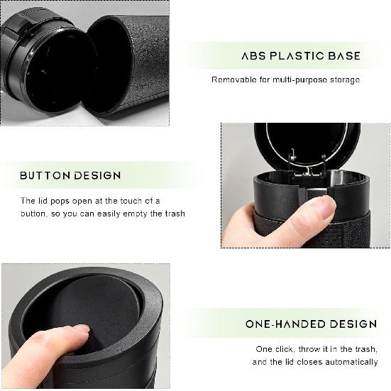 Car Trash Can Bin with Lid, Cup Holder Garbage Container Leakproof Vehicle Door Trash Bin, Mini Portable Dustbin Multipurpose Organizer for Auto Side