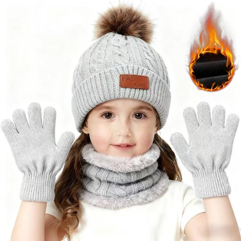 3PCS Winter Hat Scarf Gloves Set,outdoor Fashion Knitted Hooded Fleece,winter Warm Soft Comfortable Hats for Skiing,daliywear