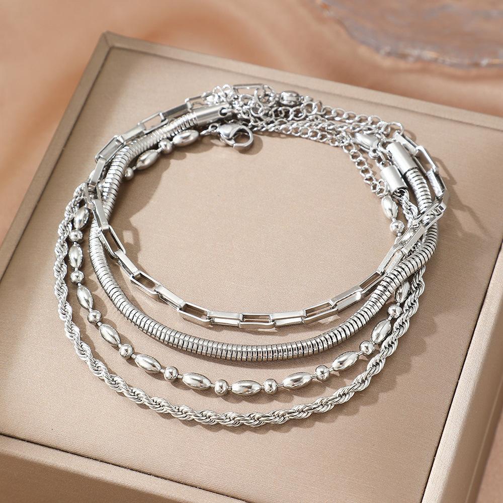 4pcs Stainless Steel Gold Bracelets for Women, Waterproof 18K Gold Plated Stackable Cuban Rope Chain Bracelet Dainty Bracelets