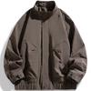 Mens Solid Color Stand Collar Jacket Casual Sporty Workwear Windproof Outerwear Loose Fit Fall