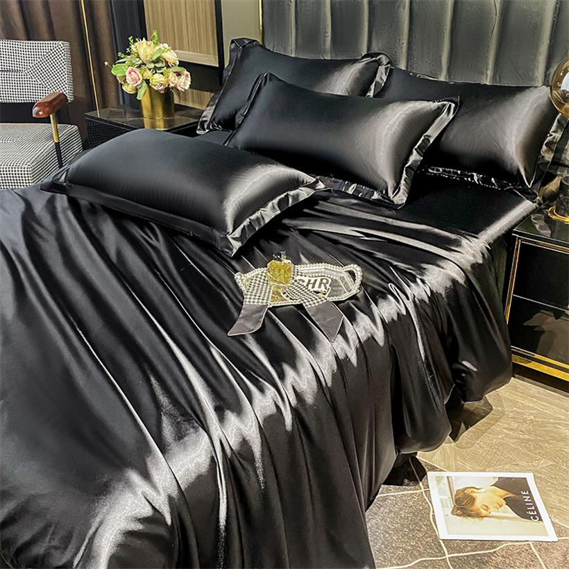 Blended Natural Mulberry Silk Bedding Set with Duvet Cover Bed Sheet Pillowcase High End Satin Single Double Queen King Bedsheet