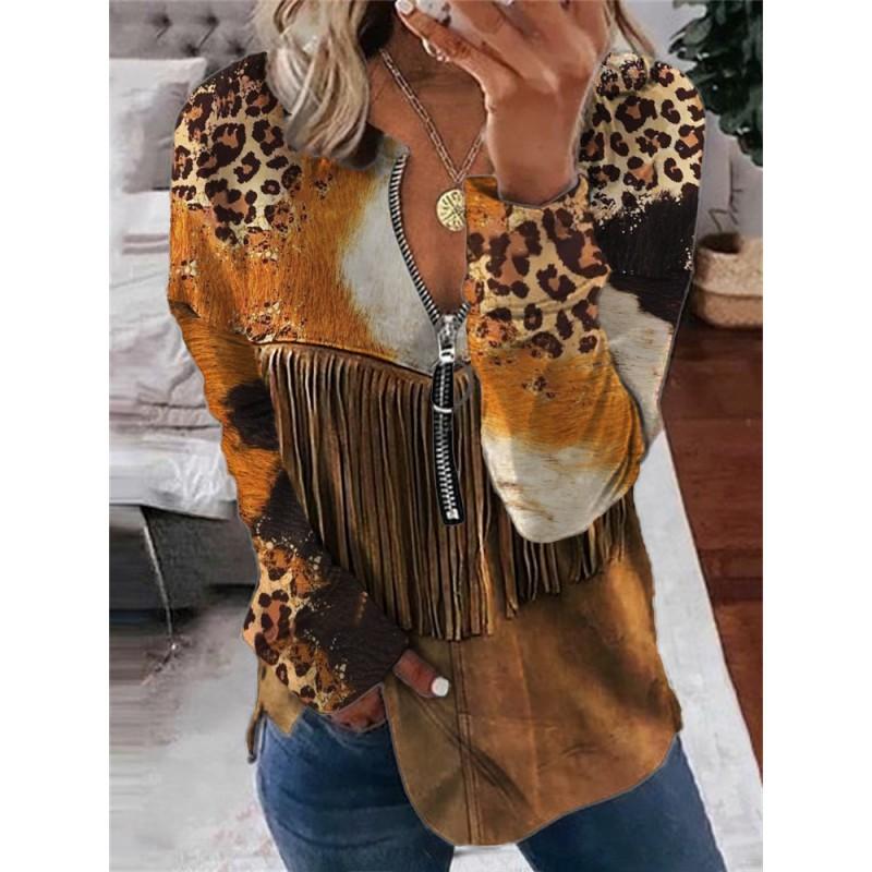Womens Trendy Abstract Print Half-Zip Long Sleeve Hooded Sweatshirt Streetwear