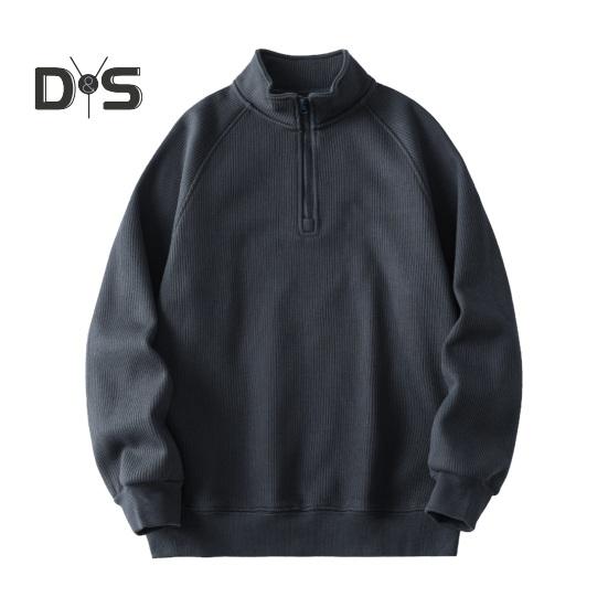 

Мужская толстовка осень-зима с застежкой-молнией и воротником-стойкой, свободная однотонная, с длинными рукавами, ретро, с плечом реглан, повседневная одежда, топ L темно-серого