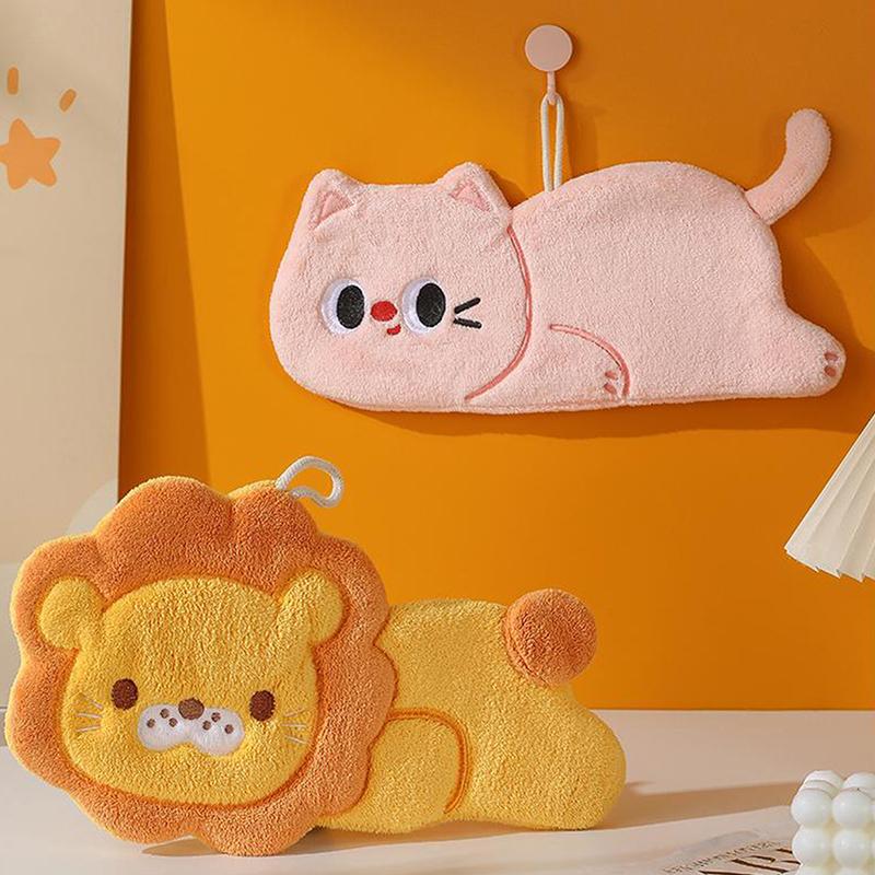 Cartoon Cat Lion Hand Towel Kitchen Bathroom Hand Towel Hanging Type With Super Water Absorption Quick Drying