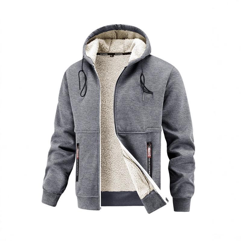 Autumn and Winter Sherpa Jacket Mens Leisure Thickened Hooded Youth Coat Jacket Tops for Men