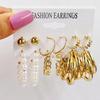 French Retro Pearl Circle Stud Earring Set - 6 Pieces for Women