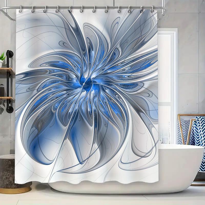 

Stylish Blue Floral Shower Curtain For Modern Bathrooms Decor Waterproof Fabric Size Customizable W60H190(CM)-1 Pcs