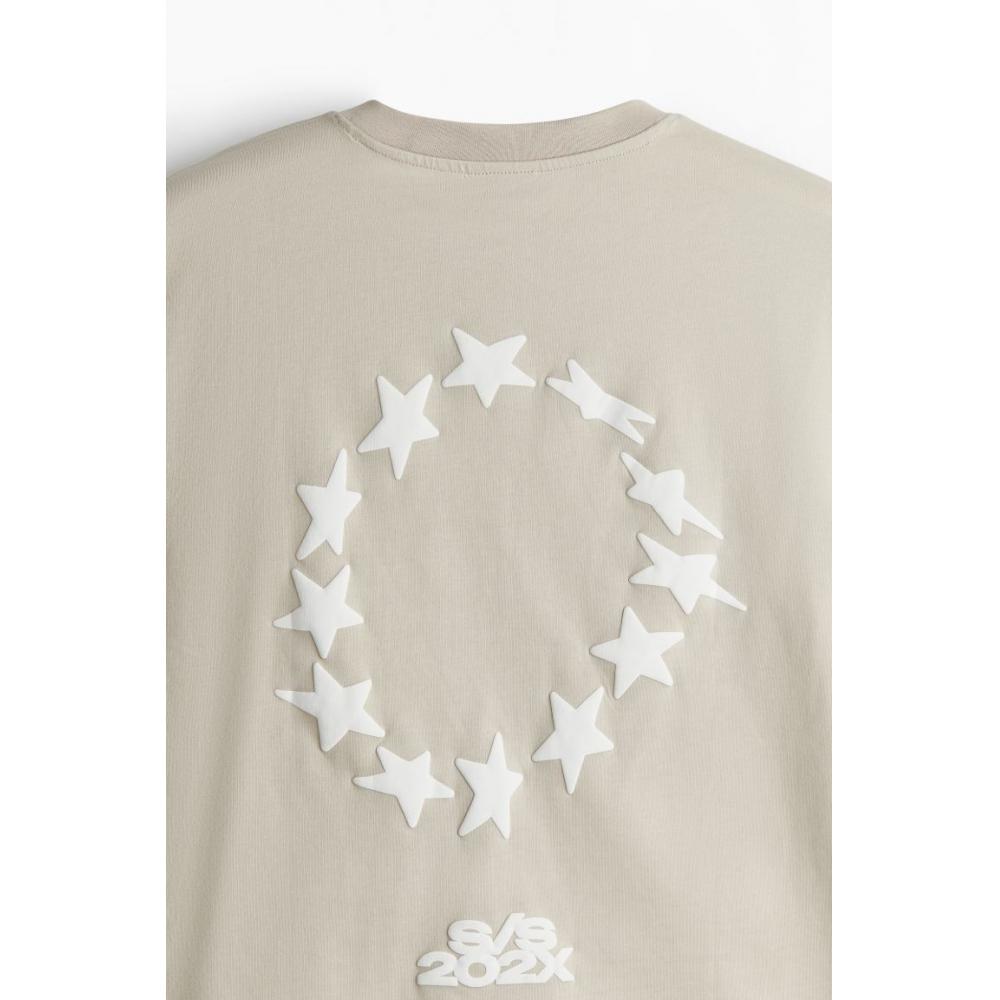 H M Loose FiT PrinT T sHirT Beige sTars