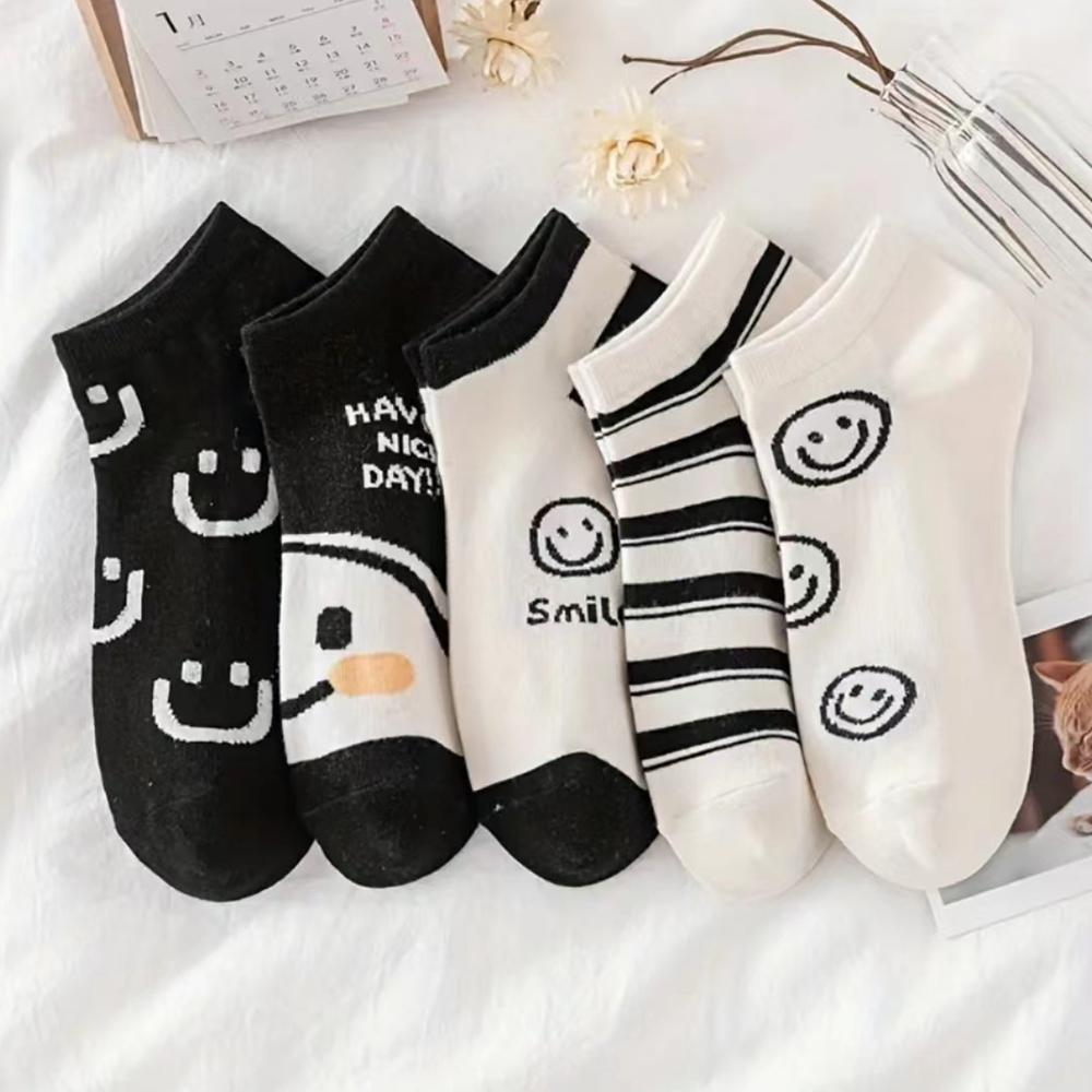 5 Pairs/Lot Summer Short Women's Socks Low Rise Comfortable Breathable Cute Print Ankle Foot Covers Fashion Cartoon Kawaii Socks