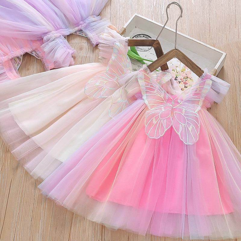 Rainbow Fairy Princess Dress with Puff Skirt and Spaghetti Straps