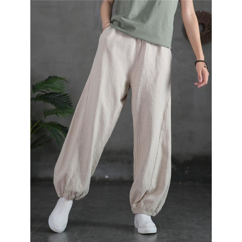 Baumwoll-Leinen-Hose Damen Retro Damen Lockerer Bloomers-Hose