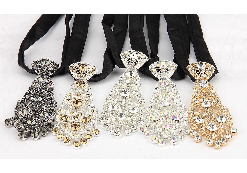 Trendy Unisex Rhinestone-Inlaid Korean Style Metal Tie for Cocktail Party or Wedding Host