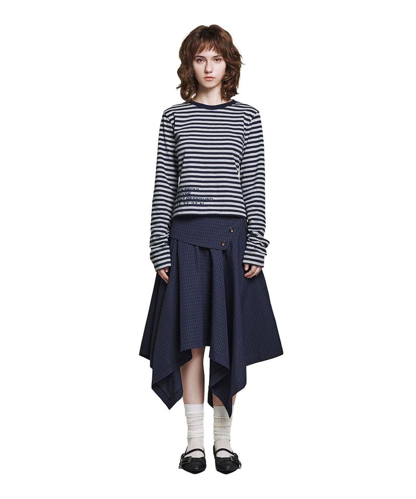 Lotaib Waist Lettering Striped Long Sleeve - Navy