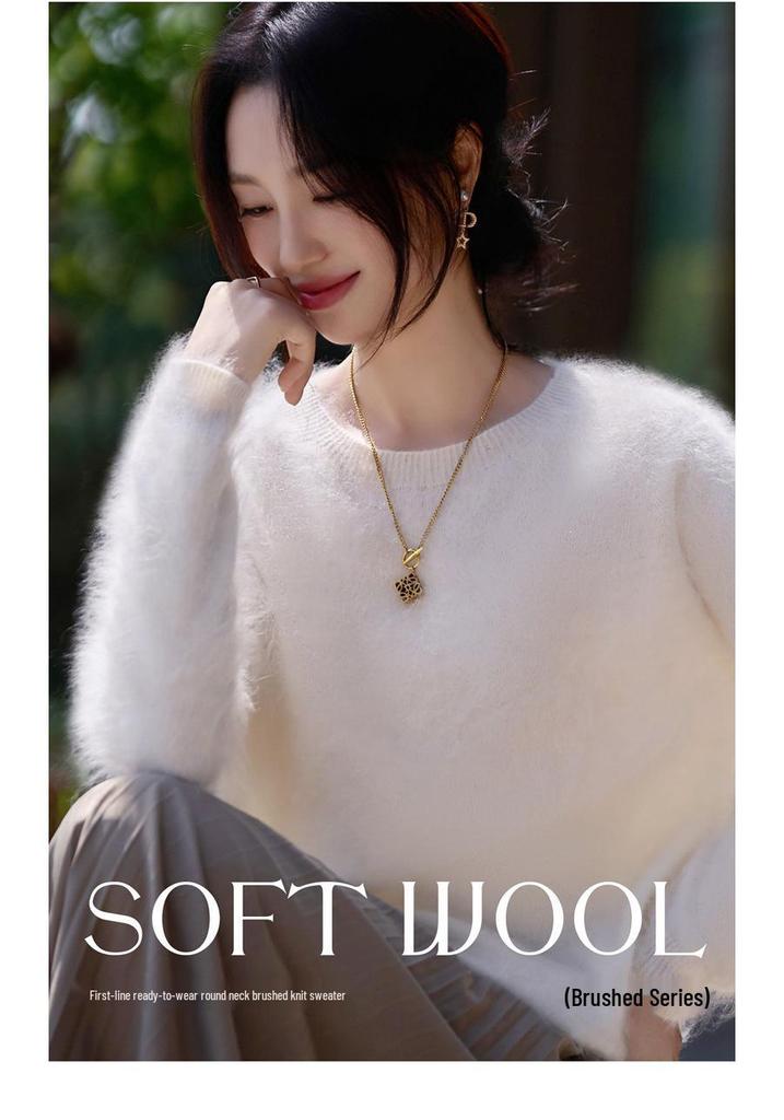 Women's Seamless Brushed Wool Cashmere Sweater - Ready-to-Wear Knitwear Base Layer