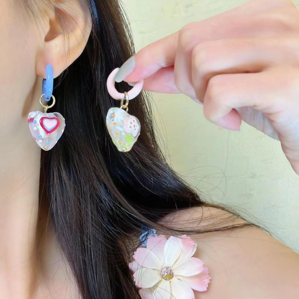 Emaille Blumen Hängeohrringe Asymmetrisch Damen Schmuck Niedliche Creolen