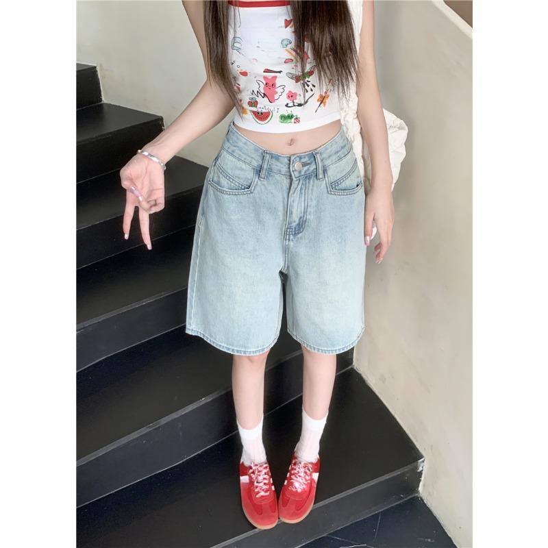 Nuovi Pantaloni Estivi Larghi a Gamba Larga 2024 Quinti Pantaloni Lavati Distressed Pantaloni Dritti Abbigliamento da Donna Jeans Snellenti a Vita Alta