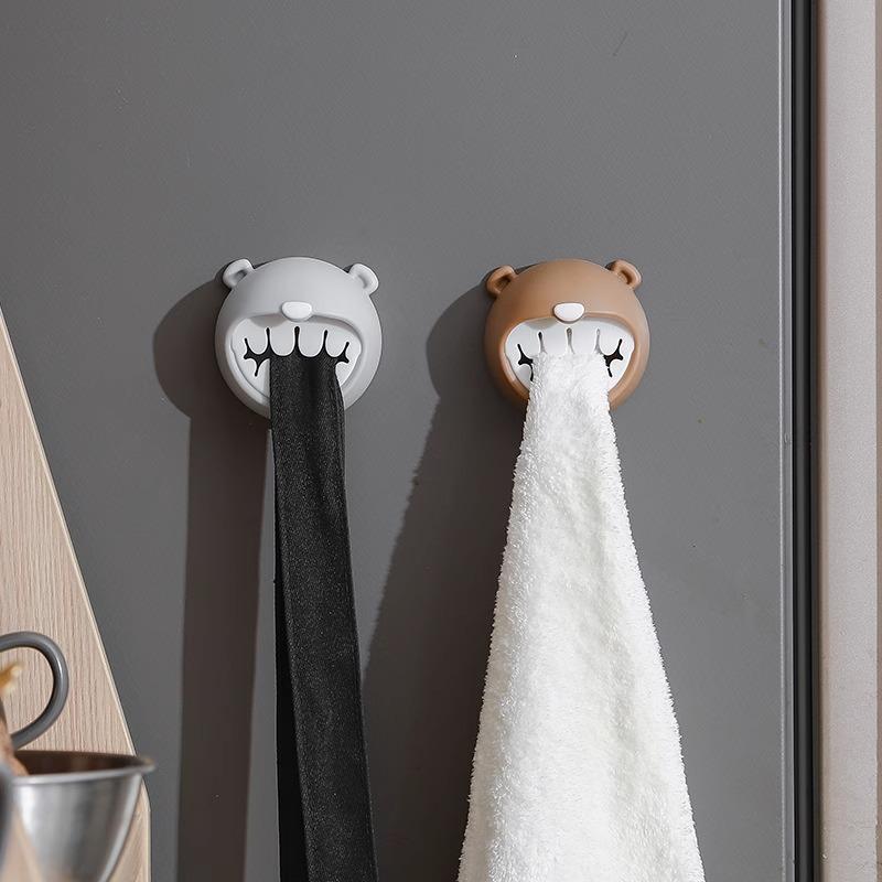 Cartoon Bear Towel Stopper, Bathroom Non-punching Hand Towel Storage Stopper, Kitchen Rag Hanging Rod Hook
