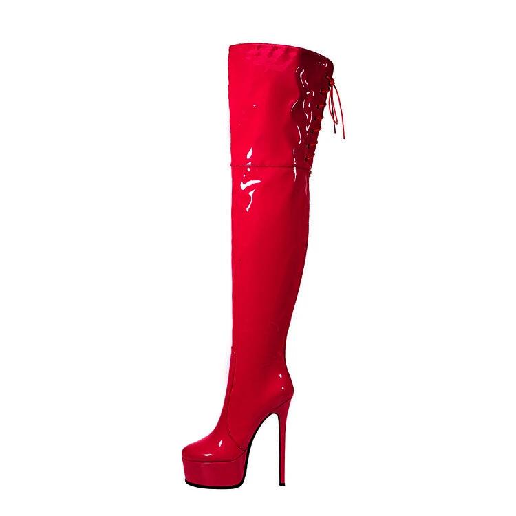Fashion New High-quality Cross Strap Black Red Over The Knee Boots Sexy Hot Girl Pole Dance 15cm High Heel Motorcycle Boots Size 35-46
