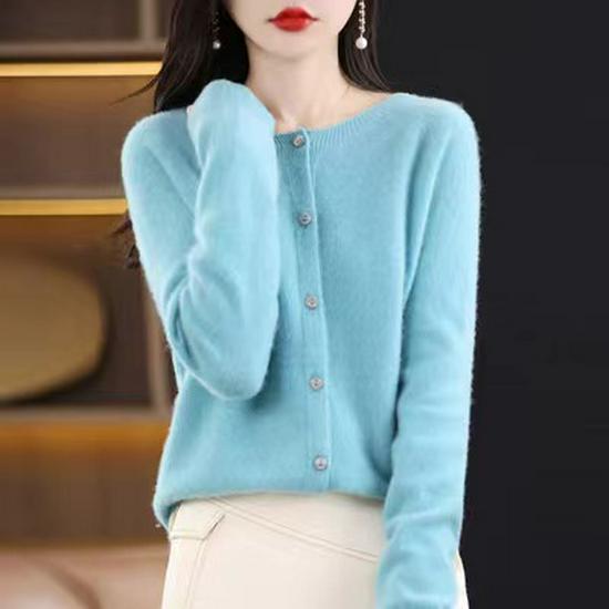 Women's 100% Pure Wool Seamless Round Neck Knit Cardigan for Autumn/Winter