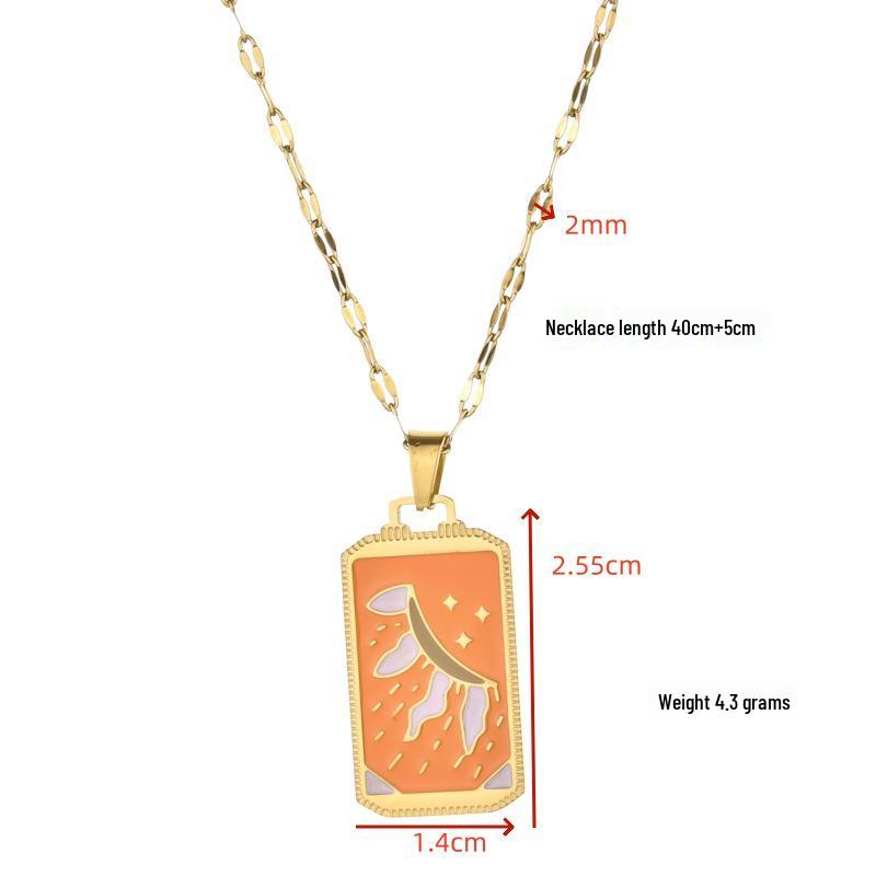 Niche 18K Gold Electroplated Stainless Steel Devil s Eye Pendant Necklace with Star, Moon, and Sun Design on Square Clavicle Chain