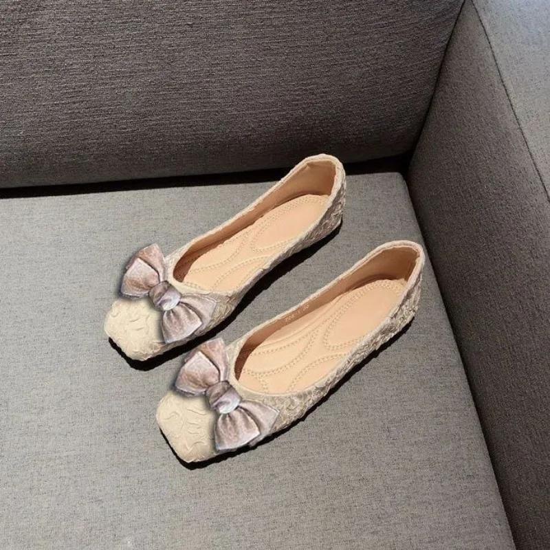 Anti-slip With Heel Shoes for Women Elegant Party Slip-on Satin Discount Stylish Genuine Mark Spring Non 2025 Trend Woman Flats