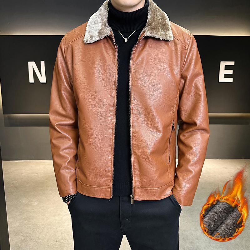 

Утепленная флисовая кожаная куртка кожаная мужская кожаная куртка осень и зима одежда для мотоциклистов повседневная свободная куртка с лацканами мужская 4XL