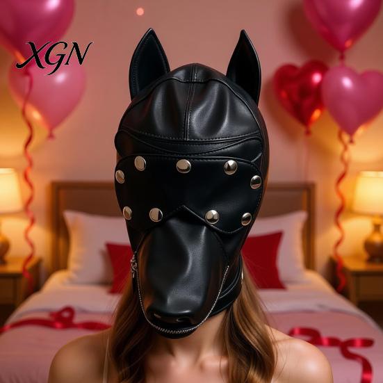 Hardcore BDSM Equipment Unisex Sexy Costumes, Faux Leather Open Mouth Dog Headgear, Full Face Hood for Roleplay Fetish Masks Cosplay And Role
