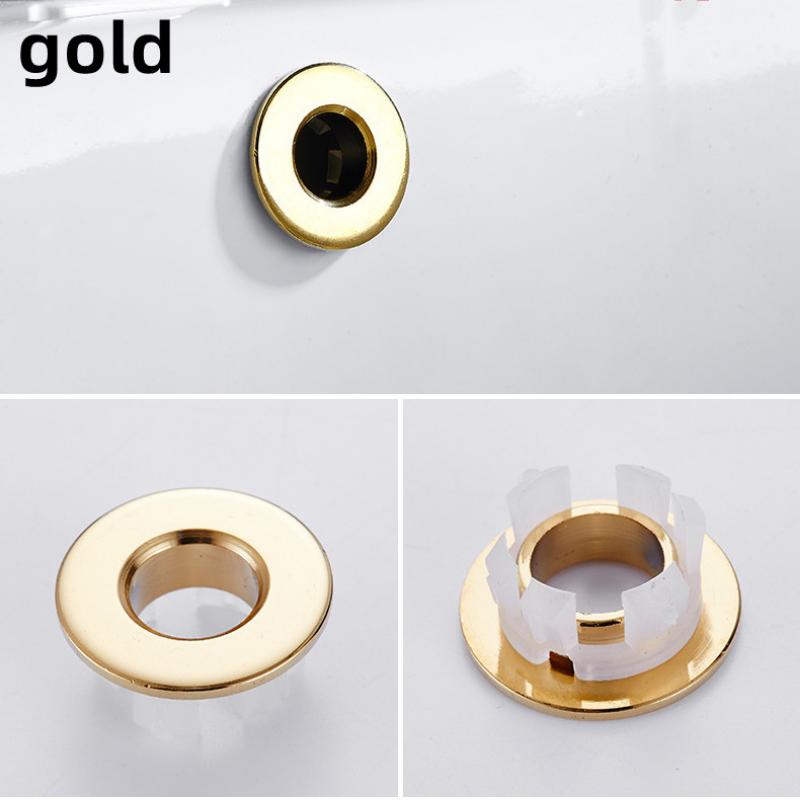 

3 шт./лот, смеситель для ванной комнаты, крышка для перелива раковины, латунная шестифутовая кольцевая вставка, сменная крышка с отверстием, хромированная отделка, аксессуары для ванной комнаты 3pc Gold