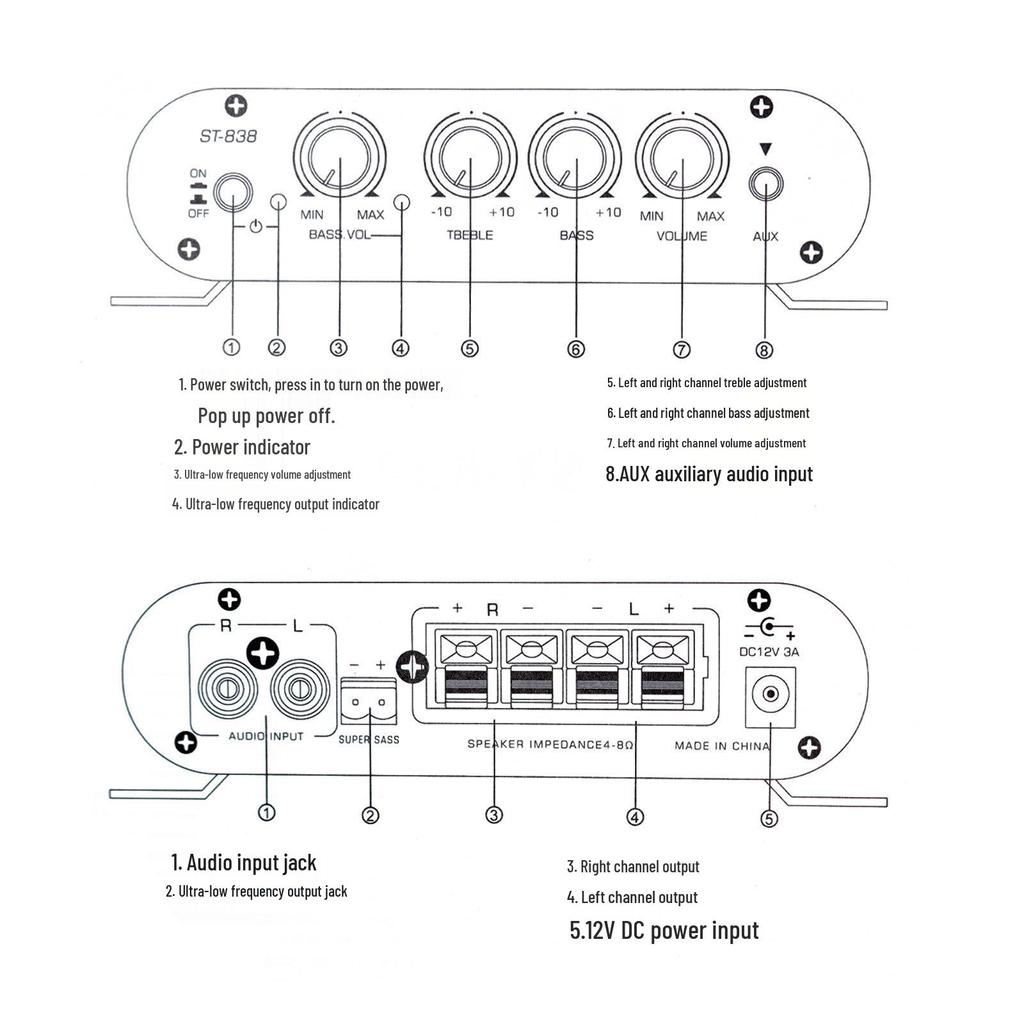 ST-838 Mini Subwoofer: 2.1 Kanal 12V Verstärker für Heim & Auto mit Super Heavy Bass