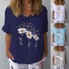 T-shirt Mode Imprimé Fleurs Couleur Unie Manches Courtes Lâche pour Femme Bureau