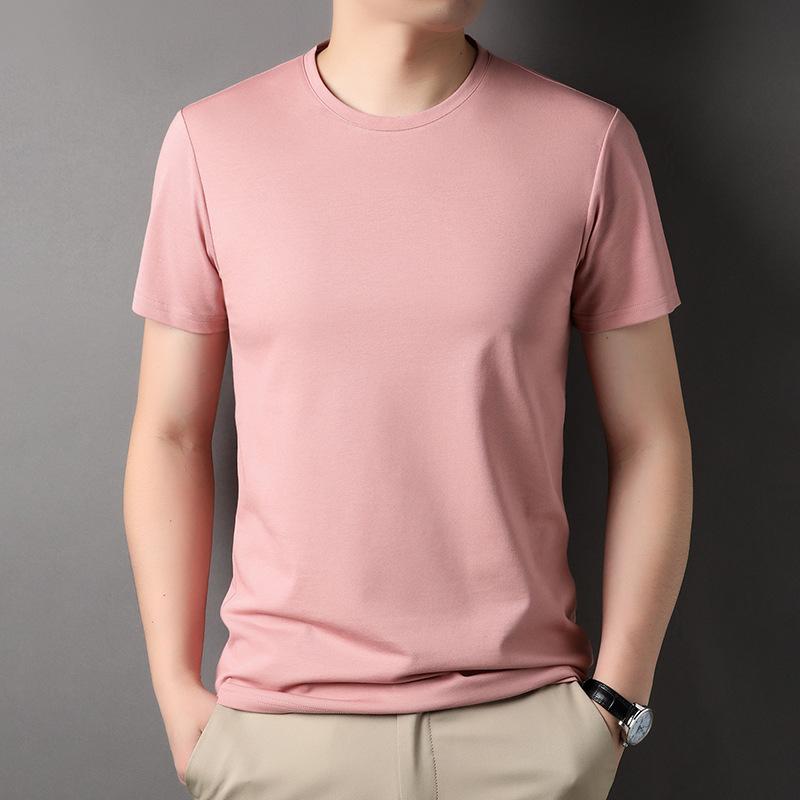 Kurzärmliges T-Shirt für Herren, Sommerkleidung, Rundhalsausschnitt, Dünne Unterseite mit Maulbeerseide, Modisches Baumwoll-T-Shirt