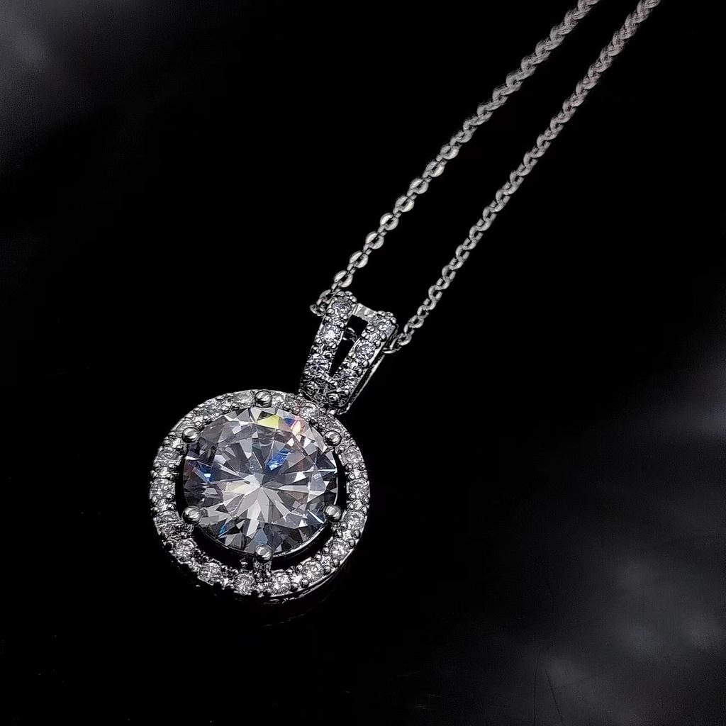 Jewelry 4-carat Zircon Trend Princess Round Bag Pendant Necklace Women's Platinum-plated Collarbone Chain with Diamonds