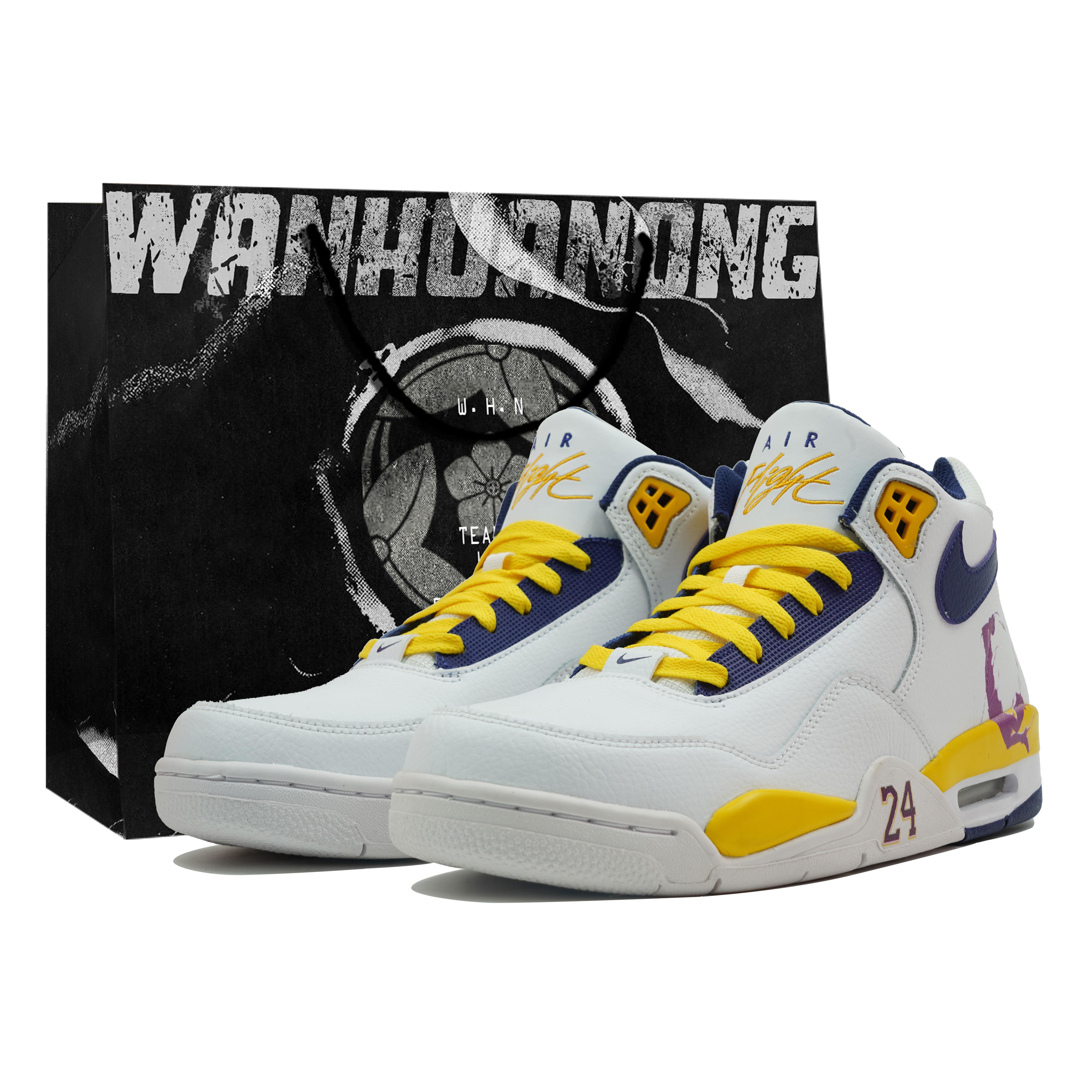 Nike Flight Legacy Kaleidoscope Purple Gold Kobe Box Mid-Top Vintage Basketball Shoes Men s White Blue Yellow BQ4212-102(Team113-S-BOX) 40
