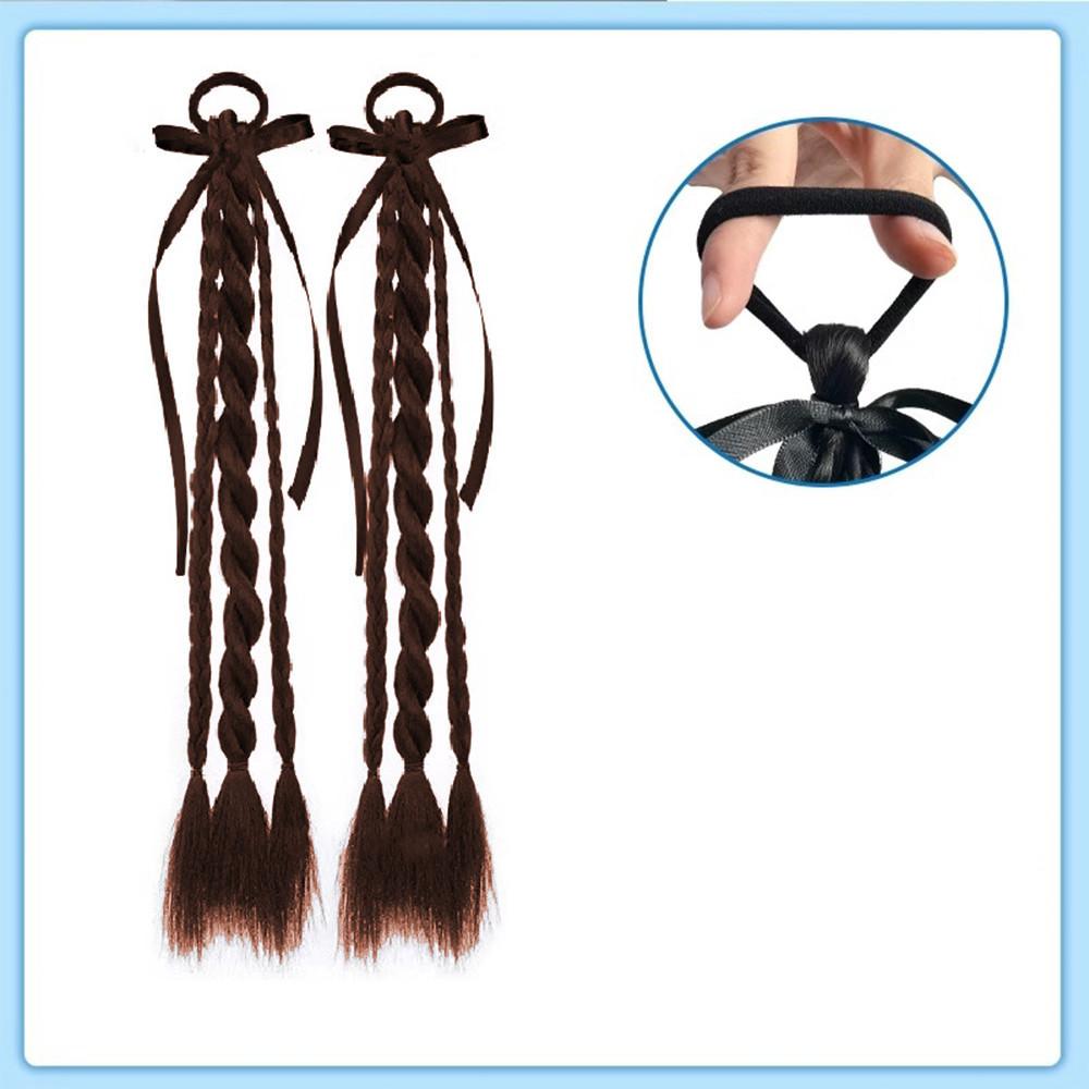 Synthetic  2PC children Simulation boxing braid double ponytail wig Girls ribbon bowknot Twist Braids Wigs Extension 50cm