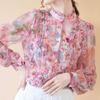 Elegant Fashion Harajuku Slim Loose Sweat Casual All Match Tops Women Stand Collar Button Long Sleeve Shirt