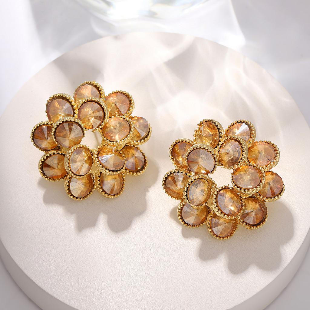 French Floral Crystal Drop Earrings With Double Layer Waterfall Design For Women