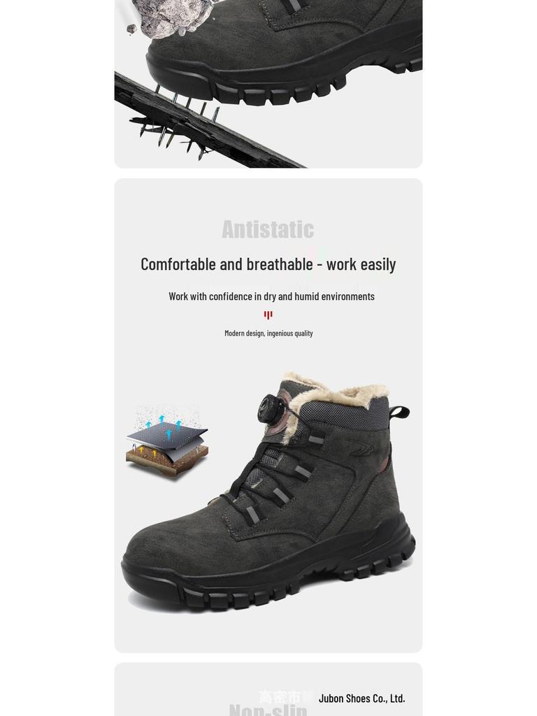 Steel Toe Winter Cotton Slip-On Work Shoes: Superfiber Leather, Anti-Smash, Anti-Puncture, High-Top Safety Footwear.