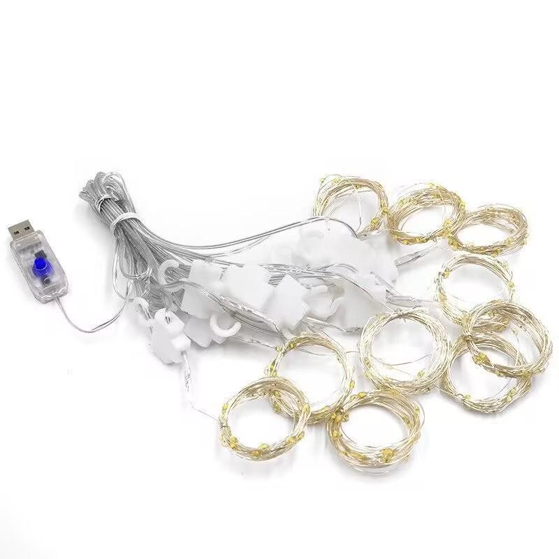 Cross-border LED Copper Curtain Lights: 3x3 with USB Remote, 8 Modes & Hooks for Christmas