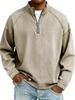 Men's Washed Solid Color Pure Cotton Hoodie with Stand-Up Collar and Half-Zip Closure for Autumn/Winter