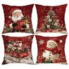 4pcs Festive Christmas Throw Pillow Covers 18x18 Inch, Zipper Closure, Retro Santa Snowman Designs with Gift Boxes and Wreaths